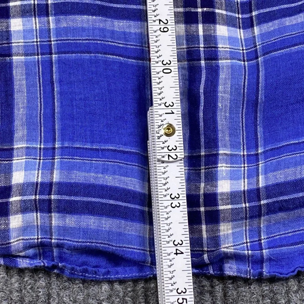 Polo Ralph Lauren Button Down Shirt Mens XLT Blue Plaid Linen Classic Preppy